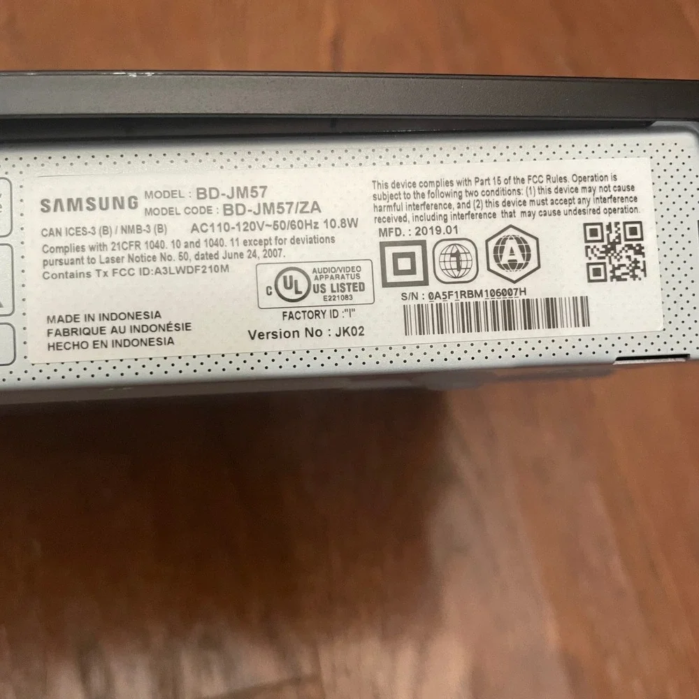 Samsung Blu-ray Player Black Wi-Fi Full HD 1080p BD-JM57 OS No Remote